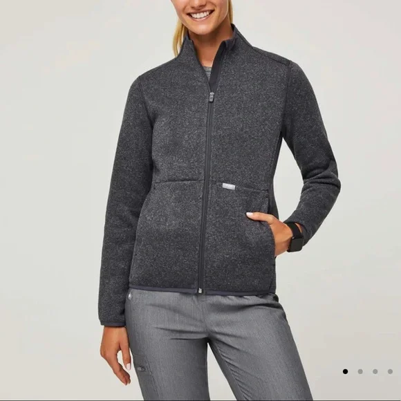 NEW Figs On Shift knit sweater jacket heathered darked charcoal - Picture 1 of 5